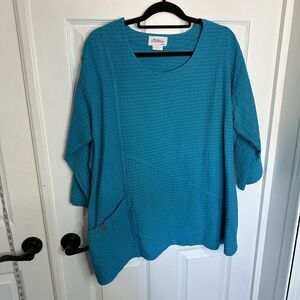 Vermont Country Store 1x Top Shirt Blouse Lagonlook Texture 3/4 Sleeve Popover